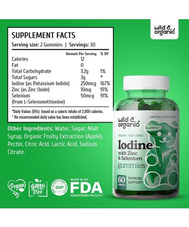 Organic Iodine Gummies with Zinc & Selenium for Thyroid Support - Apple Flavored 60 Gummy - Energy & Immune System Booster - Buy Online on GoSupps.com