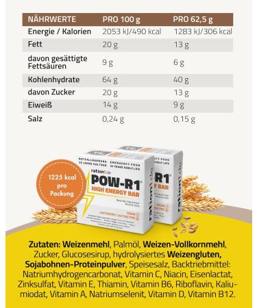 High Energy Bar - 48 Pack Pow-R1 | 250g Energy Dispenser for Hiking & Outdoor Activities | Durable 20 Years Storage Pack - Buy Online on GoSupps.com