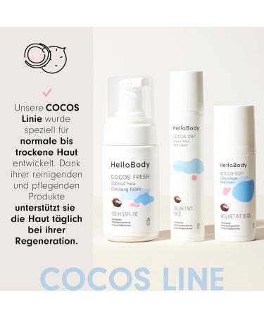 HelloBody COCOS DAY Moisturizing Day Cream (50 ml) Face cream with sweet almond and coconut oil Strengthens the skin barrier and prevents impurities - Buy Online on GoSupps.com