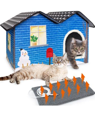 MARUNDA Large Heated Cat House for Outdoor Cats in Winter,Weatherproof Heated Cat Houses with Pet Heating Pad, Providing Warm and Cozy Homefor Your Pet,Easy to Assemble.(2 Step Finish) Large Houses