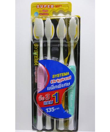 Systema Original Super Soft & Slim Bristles Toothbrushes Family Pack (Pakc of 4)