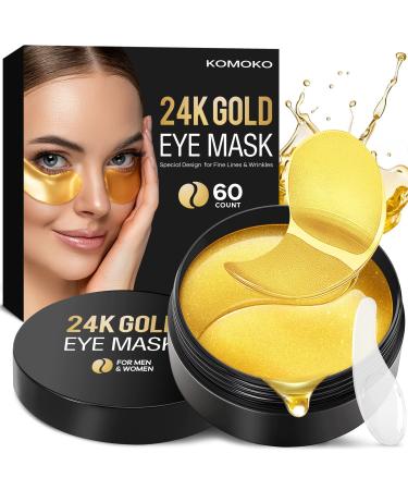 Komoko 24K Gold Under Eye Patches (60 Count) Skin Care Golden Under Eye Mask Anti-Aging Collagen & Amino Acid Eye Mask for Removing Dark Circles Puffiness and Wrinkles Refresh Your Under Eye Skin