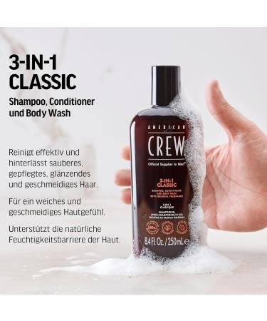 American Crew 3-in-1 Shampoo Conditioner & Body Wash - 250ml | Daily Care Shower Gel for Men | Classic Clean & Refresh - Buy Online on GoSupps.com