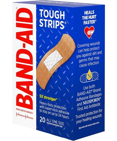 Band-Aid Tough Strips Adhesive Bandages Heavy-Duty Fabric for First Aid & Wound Care (20 ct) - Durable Protection for Cuts Scrapes & Burns - Sterile & All One Size - Buy Online on GoSupps.com
