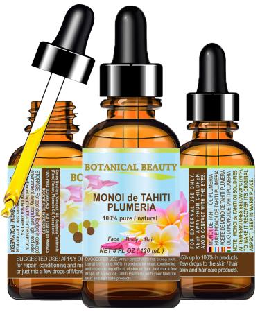 Botanical Beauty MONOI DE TAHITI PLUMERIA OIL Frangipani Pure Natural Virgin Unrefined RAW 4 Fl. Oz.- 120 ml for FACE SKIN BODY HAIR NAILS