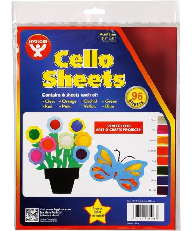 Hygloss 96 Pack Colored Cellophane Sheets - 8.5x11 Inch Transparent Paper for Crafts - Blue, Red, Green, Orange, Pink, Yellow - Plastic Cellophane Wrap - Buy Online on GoSupps.com
