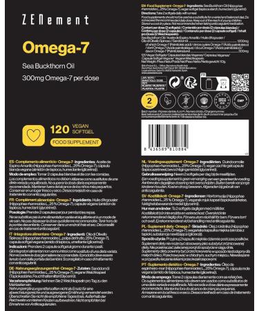  Zenement Omega 7 Vegan 1200mg of Sea Buckthorn Oil including 300mg of Omega-7 (Palmitoleic Acid) per Daily Dose Softgels - Buy Online on GoSupps.com