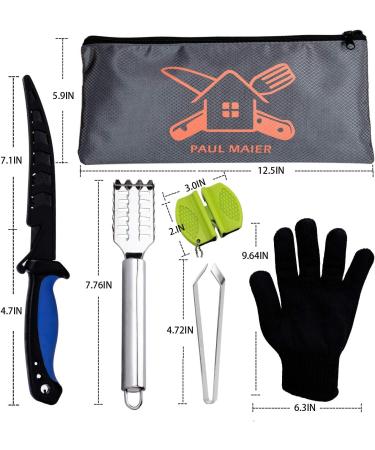 6-Piece Fish Cleaning Kit with Fillet Knife, Gloves, Scale Remover, Sharpening Stone, Tweezers, and Storage Bag - Buy Online on GoSupps.com