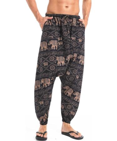 AITFINEISM Men's Cotton Baggy Hippie Boho Gypsy Aladdin Yoga Harem Pants - Large Brown - Buy Online on GoSupps.com
