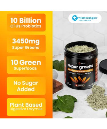 NutraChamps Super Greens Powder Premium Superfood | 20+ Organic Green Veggie Whole Foods | Wheat Grass Spirulina Chlorella | Antioxidant Digestive Enzyme & Probiotic Blends (9.0 OZ Mango) Mango 9 Ounce (Pack of 1) - Buy Online on GoSupps.com