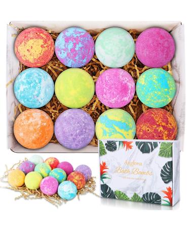 ANGKMA Bath Bomb Hand-Made 12-Piece Bubble Bath Bomb Gift Set  Rich in Essential Oils  shea Butter  Grape Seed Oil  moisturizing Dry Skin. Best Birthday Gift for Women  Girls and Kids