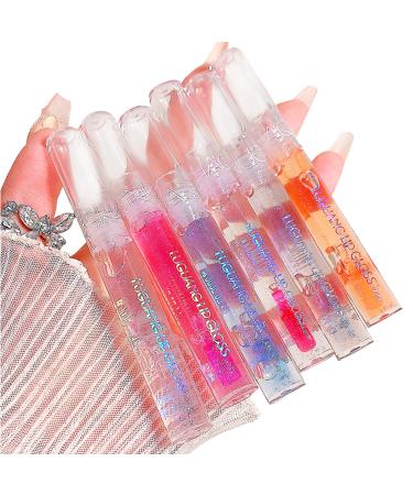 Lip Balm Lip Oil Set Fruit-flavored Moisturizing Lip Gloss Plumping Lip Gloss Crystal Jelly Liquid Lipstick for Women and Girls (Shiny 6colors 6pc) Shiny 6colors 6pc