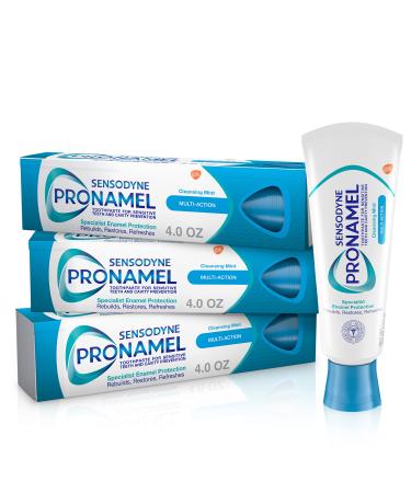 Sensodyne Pronamel Multi-Action SLS Free Toothpaste for Sensitive Teeth to Reharden and Strengthen Enamel Cleansing Mint - 4 Ounces (Pack of 3) 4 Ounce (Pack of 3)