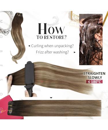 Moresoo 18 Balayage Brown Human Hair Clip in Extensions - Dark Brown to Light Brown with Golden Blonde Ombre | Remy Clip Ins 7Pcs/120g #4/10/16 - Buy Online on GoSupps.com