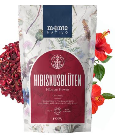 Hibiscust tea Monte Nativo (300 g) - hibiscus flowers gently dried - hibiscus flower tea at all times - 100% pure and of course - hibiscus for herbal tea as a tea gift - Karkade - fruit tea Hibiskus 300 g (1 Pack) - Buy Online on GoSupps.com