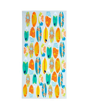 100% Cotton Beach Towel Surfboards Pattern for Kids & Toddler. Bath, Pool, Camping, Travel Towel for Boys & Girls. 30 x 60 Quick-Dry & Super Absorbent Beach Blanket