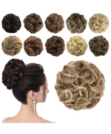 Sofeiyan hair part hair tie updos Unordered ponytail chignon wavy messy chignon hairstyles hair extensions for women mixture of dark blonde and bleaching blonde 60g mixture of dark blonde and bleaching blonde