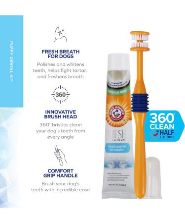 Arm & Hammer Puppy Dental Kits Coconut Fresh - Includes Toothpaste Toothbrush and Finger Brush. Reduces Plaque and Tartar for Healthy Gums - Buy Online on GoSupps.com