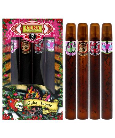 Cuba Original by Parfums Des Champs Jungle Collection 4-Piece Perfume Variety Gift Set - Includes Cuba Snake Cuba Tiger Cuba Zebra and Cuba Heartbreaker - 1.17 Oz Perfume (EDP) Each