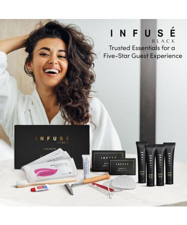 Infuse Black Amenity & Accessory Kit | 1 oz Travel Size Shampoo Conditioner Lotion Body Wash Body Bar 2 Cleansing Bar Shave & Dental Sets Make-Up Remover Wipes & Vanity Kit | 1 set per case 5 PIECES (BOXED WITH ACCE  - Buy Online on GoSupps.com