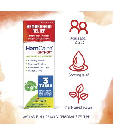 Boiron HemCalm Ointment for Hemorrhoid Relief - 3 oz (3 Pack of 1 oz) | Soothes Pain, Itching, Swelling, and Discomfort - Buy Online on GoSupps.com