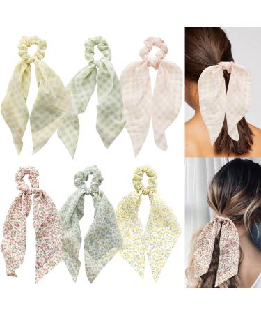 6Pcs hair bands scarves Bowknot hair hair tie for women girls double layer chiffon elastic hair tie ponytail holder hairprint bandana