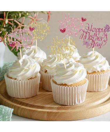 Spakon 60 Pcs Happy Mothers Day Cupcake Toppers Glitter Cake Toppers Cupcake Stickers Love You Mom Heart Mother Happy Birthday Party Supplies Icing Decorations (Stylish Style) - Buy Online on GoSupps.com