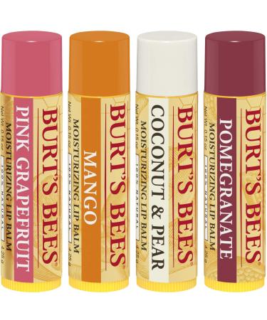 Buy Burt's Bees 100% Natural Moisturizing Lip Balm - Superfruit Flavors: Pink Grapefruit Mango Coconut & Pear Pomegranate - 4 Tubes | International Shipping Available - Buy Online on GoSupps.com