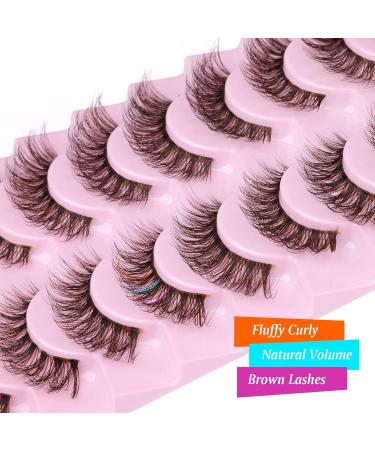 Yawamica Brown Colored Fluffy Wispy Cat Eye False Eyelashes - 10 Pairs Pack (15mm) | Natural Fake Lashes - Buy Online on GoSupps.com