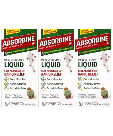 ABSORBINE JR. Extra Strength Pain Relieving Liquid for Muscle Joints Arthritis Pain with No-Mess Applicator 4 Oz - 3 Pack