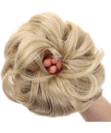 JJstar 2PCS Curly Fake Hair Bun Set - Pale Ash Blonde | High Heat Resistant Synthetic Fiber Scrunchies for Women & Girls - Buy Online on GoSupps.com