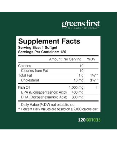 Greens First Omega-3 Optimize Daily Supplement Ultra-Pure Potent Marine Oil - for Heart Brain & Joint Health - High EPA/DHA - Immune Support - 850mg (120 Softgels) - Buy Online on GoSupps.com