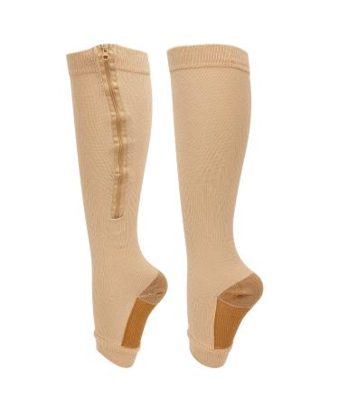 Zipper compression socks soft nylon socks with an open toe area washable reusable support socks for women (S/M-TEINT) S/M complexion