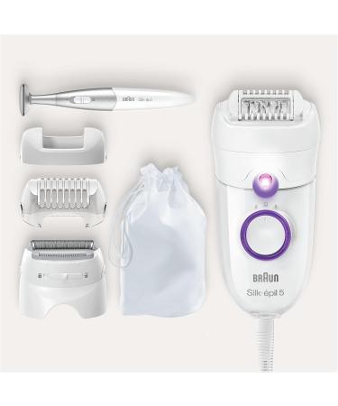 Braun Silk- pil 5 Power Epilator For Hair Removal with Electric Shaver Head & Bikini Trimmer Corded Epilator with 28 Tweezers Gifts for Women 5-825 White/Purple SE 5-825 - Buy Online on GoSupps.com