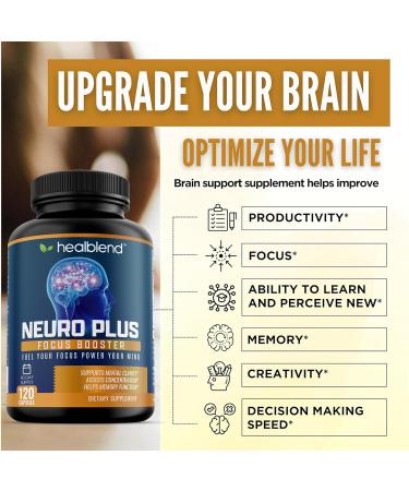 healblend Neuro Plus Focus Booster - Advanced Brain Support Supplement with Vitamin B6 B12 Folate - Improves Memory Concentration Mental Clarity & Cognitive Function 120 Capsules - Buy Online on GoSupps.com