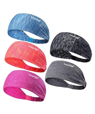 LoveYee Workout Headbands for Women Yoga Running Sports Sweatbands Wide Boho Hair Fashion Bands 5PCS C5