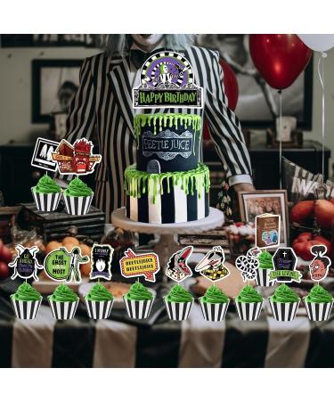 25Pcs Horror Movie Theme Party Cake&Cupcake Toppers Halloween Beattlejuice Party Decoration for Birthday Party Supplies - Buy Online on GoSupps.com