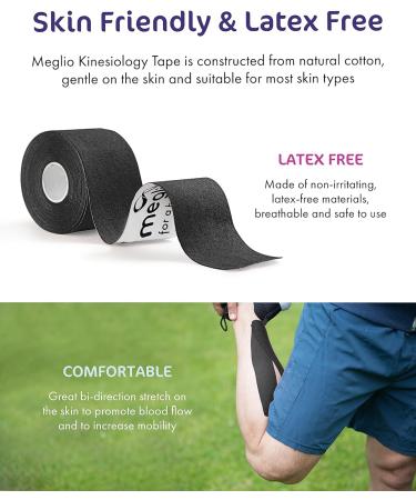 Meglio Kinesiology Tape - 5m Roll for Muscle Support & Injury Recovery - Therapeutic, Hypoallergenic, Waterproof - Black - Buy Online on GoSupps.com