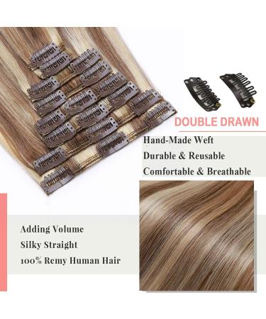 55cm Clip-In Remy Human Hair Extensions - 8 Tresses 18 Clips 85g - Light Brown/Blonde (#12/613) - International Shipping Available - Buy Online on GoSupps.com