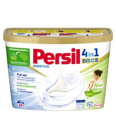 Persil Sensitive 4in1 Discs full detergent (16 wash loads) detergent for allergy sufferers & babies with soothing aloe vera for sensitive skin effectively from 20 C to 95 C 16 pieces (1 Pack) - Buy Online on GoSupps.com