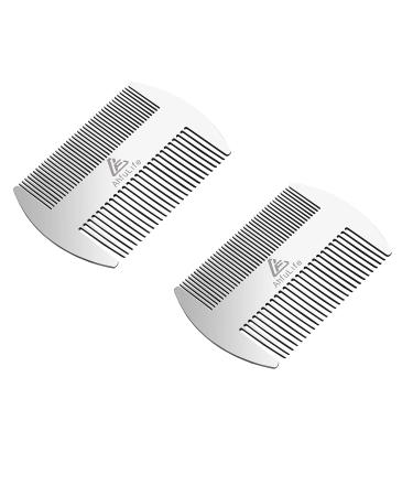 Metal Hair&Beard Comb - AhfuLife EDC Credit Card Size Comb Perfect for Wallet and Pocket - Anti-Static Dual Action Beard Comb (Stainless Steel Comb (2 Pcs))