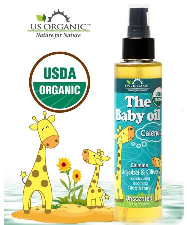 USDA Certified Organic Baby Oil with Calendula, Jojoba, and Olive Oil - 5 fl. Oz (Pure Unscented) - Buy Online on GoSupps.com