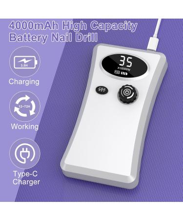 35000RPM Electric Nail Files Rechargeable 4000mAH Professional Cadrim Super Portable Nail Drill Acrylic Gel Kit Beginners Adjustable Speed Free Direction LCD Display Electric Set Manicure Pedicure Kit White - Buy Online on GoSupps.com