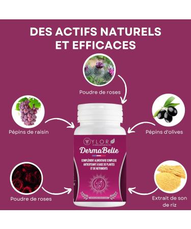 Antioxydant Puissant Beaut de la Peau| Poudre de Bardane + Extrait de P pins de Raisin OPC et d olive + Poudre de p tales de rose |60 G lules Vegan | Anti imperfections bouton | Derma Belle - Buy Online on GoSupps.com