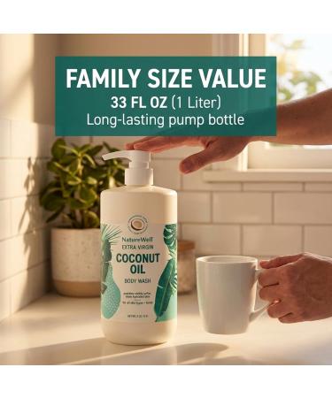 NATURE WELL Extra Virgin Coconut Oil Ultra-Moisturizing Body Wash Gentle & Creamy Formula Packed with Antioxidants Vitamins A C & E & Squalane Provides Gentle Cleansing & Intense Hydration 33 oz - Buy Online on GoSupps.com
