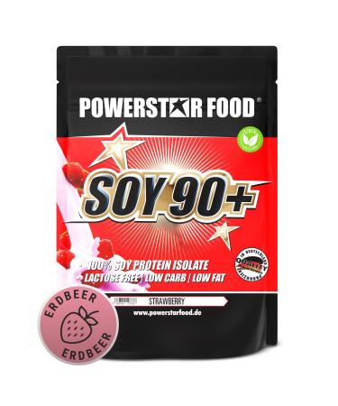 Powerstar Soy 90+ |1kg soy-protein isolate without added sugar |Made in Germany |Genetic engineering unchanged |Vegetable protein powder with 93% protein i.tr.|Vegan & Lactose -free |Strawberry strawberry 1 kg (1 Pack)