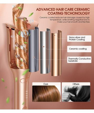 Professional Automatic Hair Curler with Anti-Tangle Technology - Large Slot, 4 Temperature Settings, 3 Timer Options - Dual Voltage Rotating Curling Iron in Champagne - Buy Online on GoSupps.com