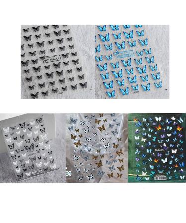 5 Sheets Nails Beauty Multi Styles DIY Salon Butterfly-shape Nail Sticker Nail Art Decorations 5D Nail Art Sticker Self-adhesive Back Glue