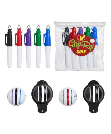 Golf Ball Marker Set - 2 Triple Track Golf Line Marker Stencils - 5 Unique Colored Golf Ball Markers with Resealable Pouch - Better Golf Alignment for Every Shot - Golf Training Aid - Golf Accessories