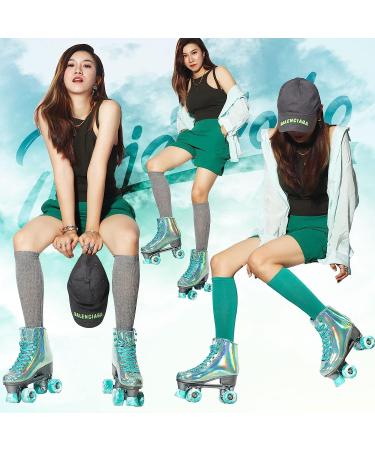 JajaHoho Mint Green Holographic High Top Roller Skates for Women - US 6 | Double-Row Four Wheels Quad Skates for Girls (Ages 8-50) - Buy Online on GoSupps.com